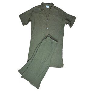 Honest Cotton Olive Natalia Short Sleeve tunic + Cropped wide leg pants SZ S/M